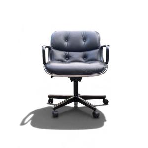 Fauteuil de bureau Executive de Charles Pollock, Knoll, cuir noir