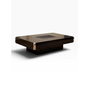 Table basse Alveo de Willy Rizzo, laque noire et acier, Mario Sabot, années 1970