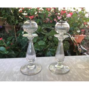 Pair Of Crystal Oil Lamps