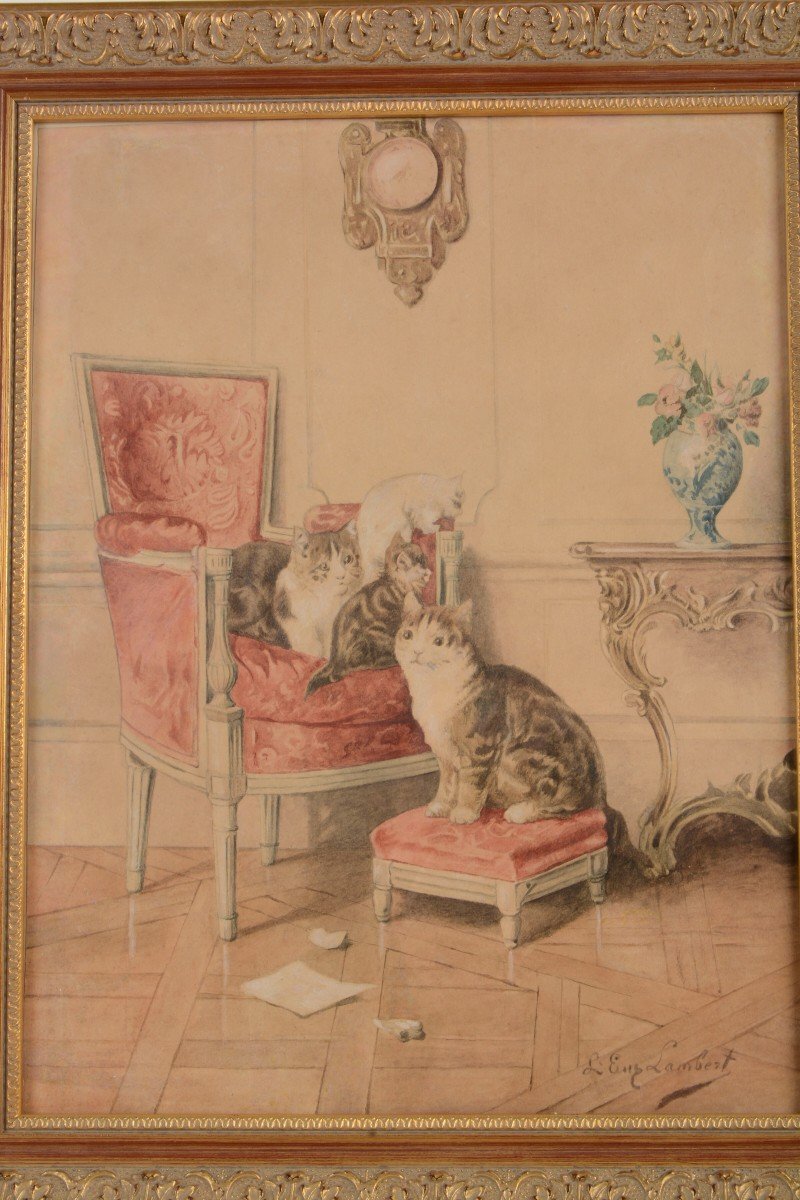 The Cats In The Salon - Louis Eugène Lambert 1825-1900