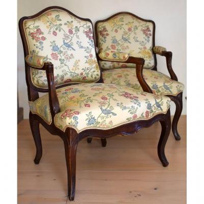 Paire De Fauteuils Louis XV, 18eme