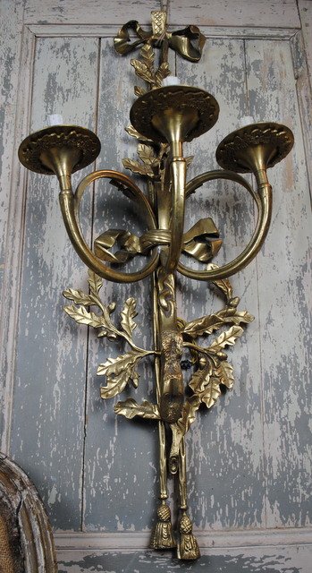 Paire De Grandes Appliques A Trois Lumières-photo-2