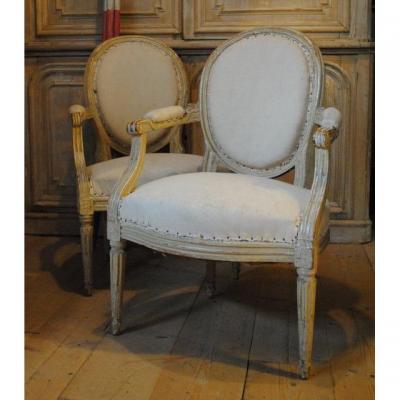 Paire De Fauteuils Louis XVI , 18eme