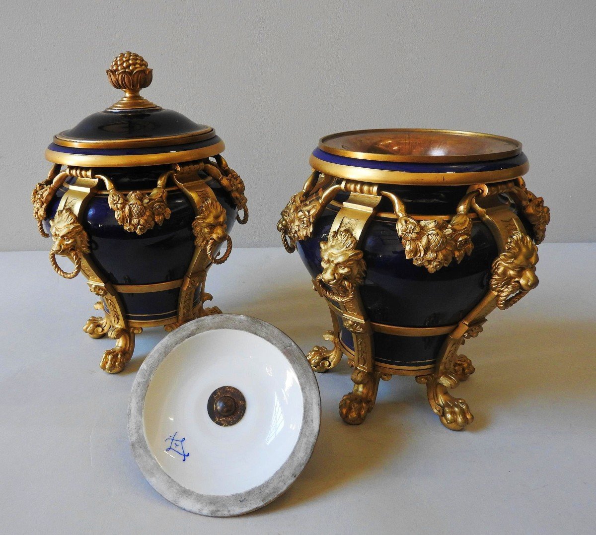 Pair Of Sèvres Style Porcelain Covered Urns-photo-3