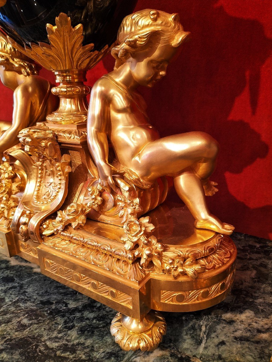 Importante Garniture De Cheminée En Porcelaine Et Bronze Doré époque Napoléon III -photo-2