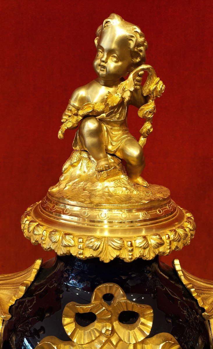 Importante Garniture De Cheminée En Porcelaine Et Bronze Doré époque Napoléon III -photo-4