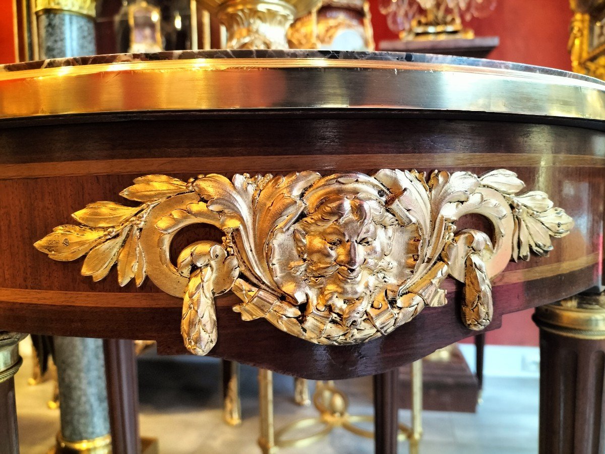 Guéridon En Marqueterie Et Bronze Doré 19ème Siècle -photo-4