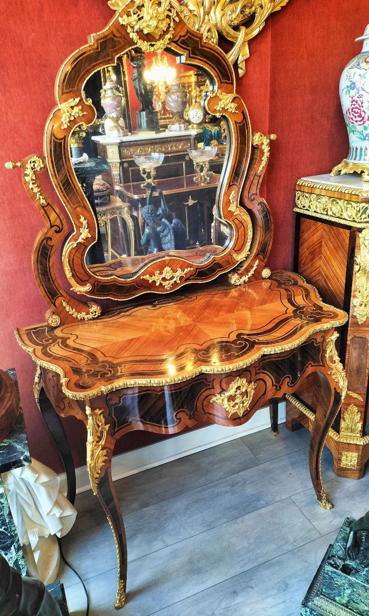 Dressing Table In Marquetry And Gilt Bronze Napoleon III Period-photo-2