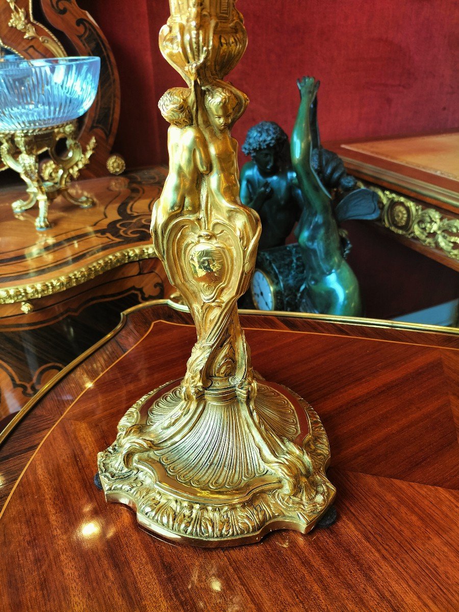 Important Pair Of Gilt Bronze Candelabra Louis XV Style-photo-4