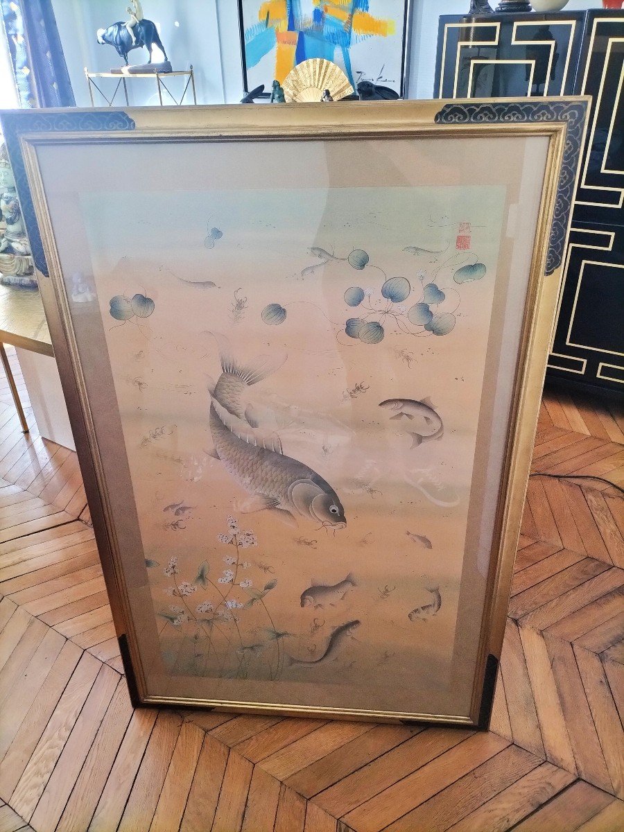Large Asian Silk Painting-photo-3