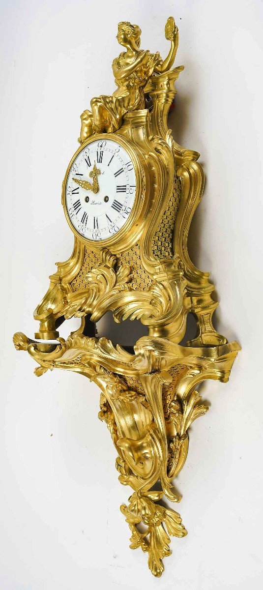 Important Wall Cartel And Its Console In Gilt Bronze -photo-3
