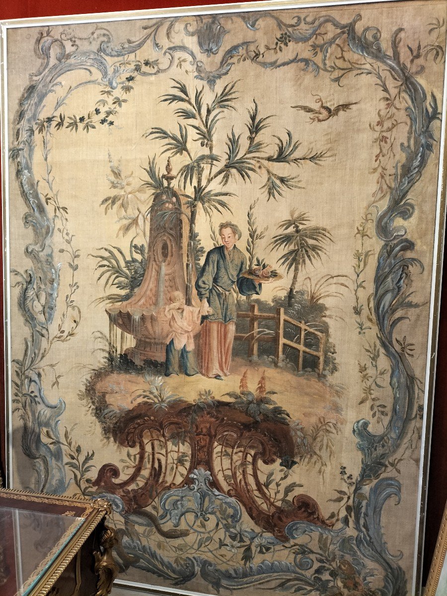 Exceptional And Very Important Oil On Canvas With Chinoiserie 