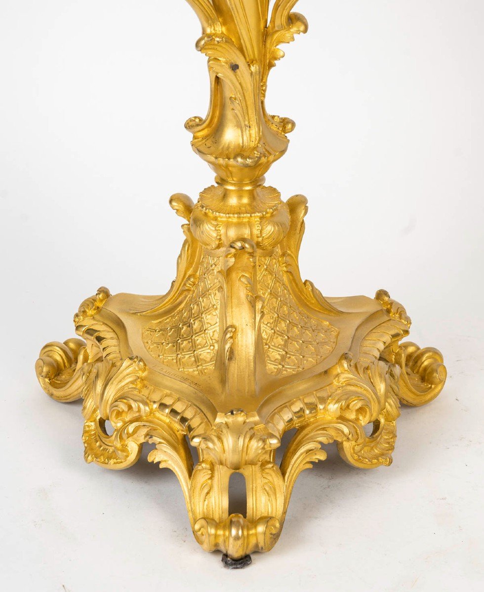 Pair Of Important Candelabra In Gilt Bronze Signed Barbediennee-photo-4