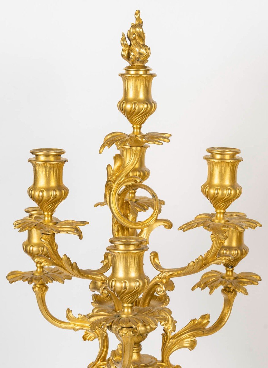 Pair Of Important Candelabra In Gilt Bronze Signed Barbediennee-photo-1