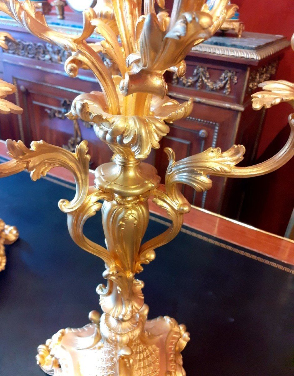 Pair Of Important Candelabra In Gilt Bronze Signed Barbediennee-photo-5