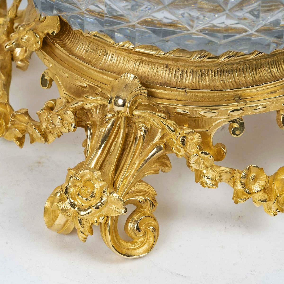 Importante Coupe En Cristal Monture Bronze Doré -photo-1