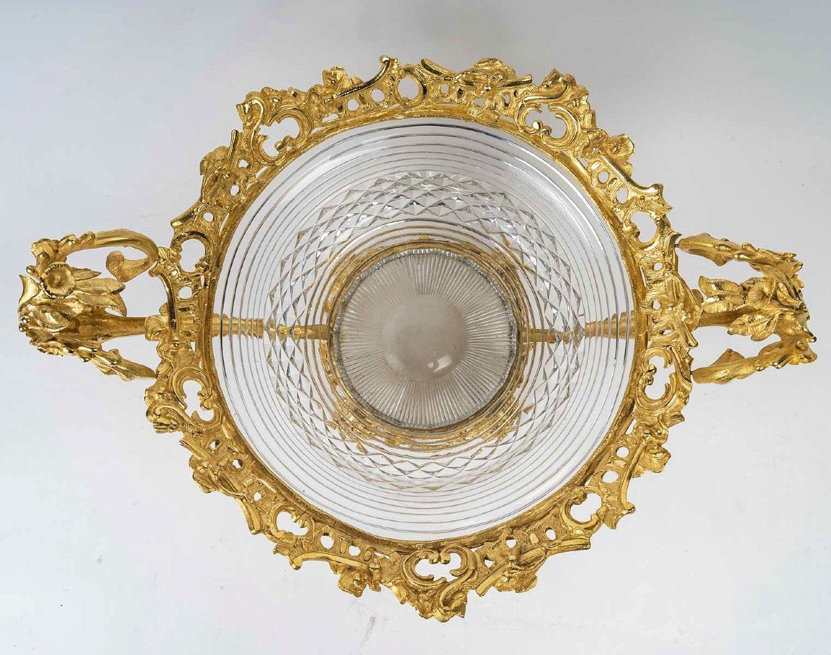 Importante Coupe En Cristal Monture Bronze Doré -photo-3
