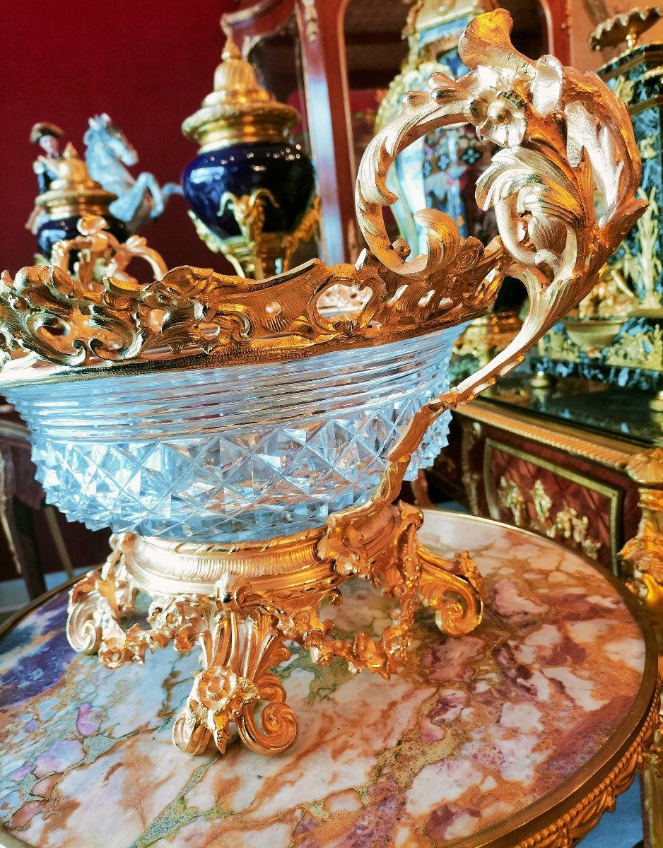 Importante Coupe En Cristal Monture Bronze Doré -photo-5