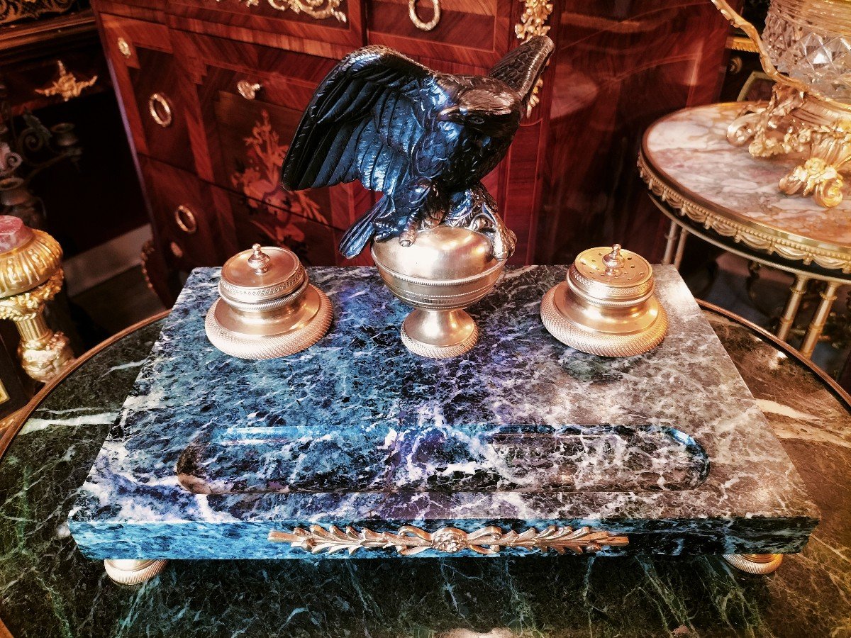 Important Inkwell In Green Marble And Gilt Bronze Empire Style -photo-2