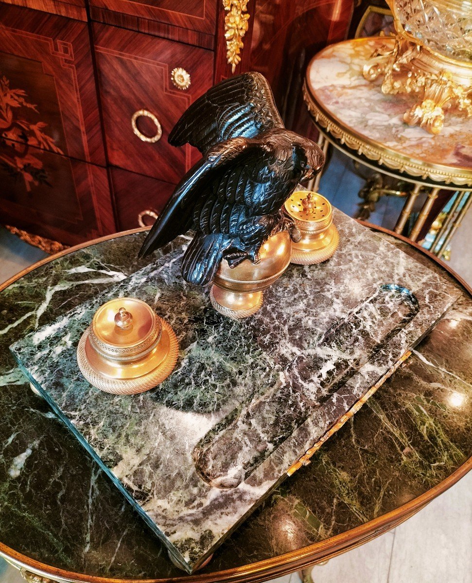 Important Inkwell In Green Marble And Gilt Bronze Empire Style -photo-4