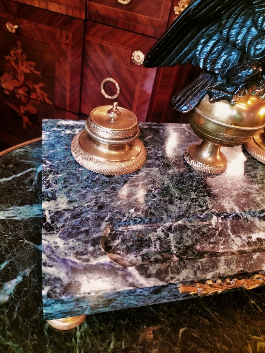 Important Inkwell In Green Marble And Gilt Bronze Empire Style -photo-1