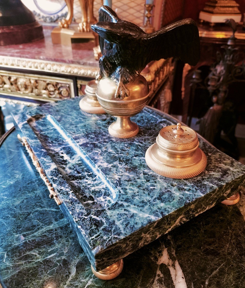 Important Inkwell In Green Marble And Gilt Bronze Empire Style -photo-2