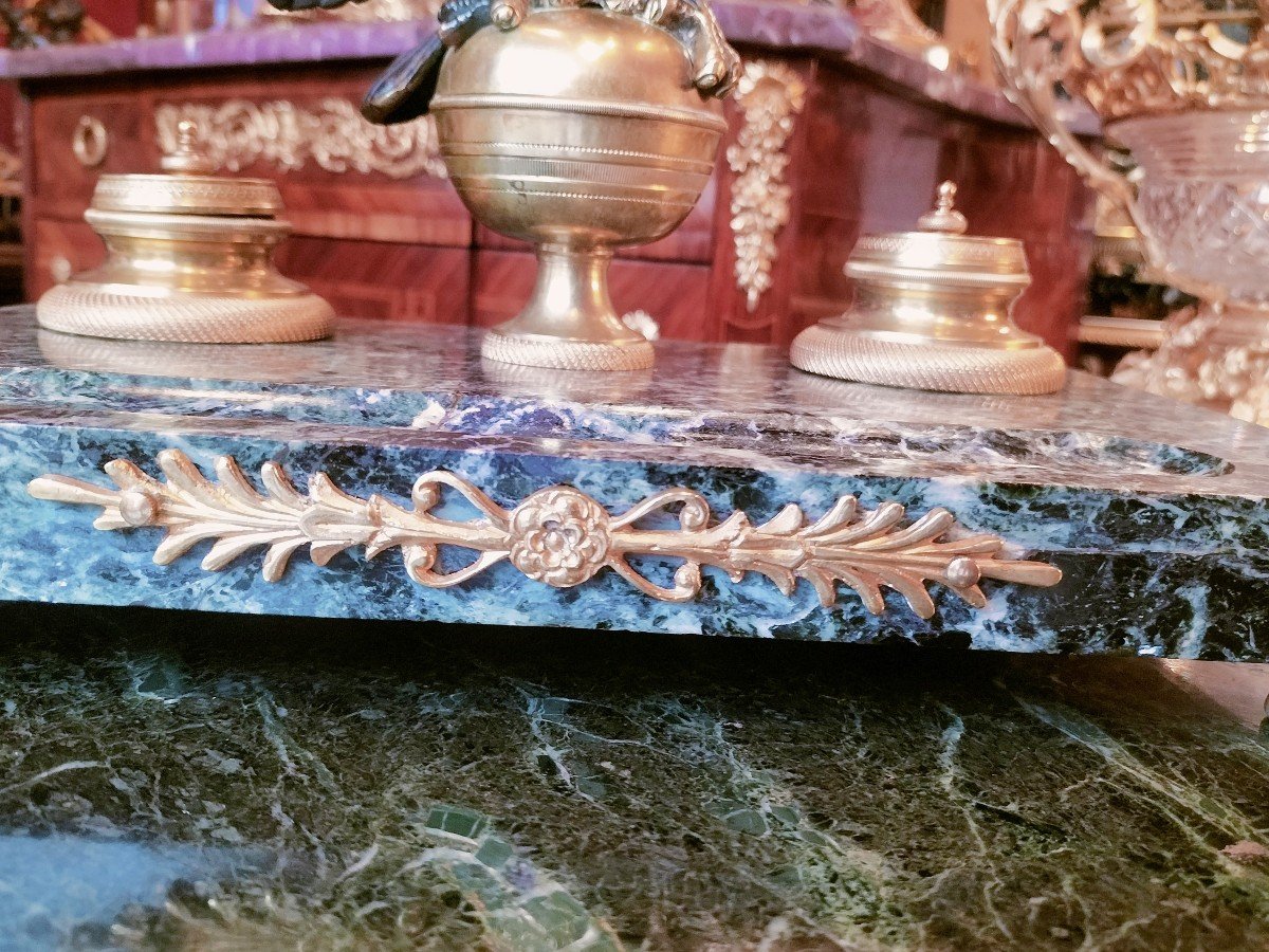Important Inkwell In Green Marble And Gilt Bronze Empire Style -photo-4