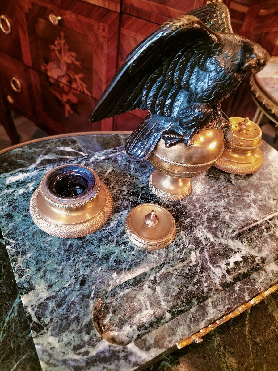 Important Inkwell In Green Marble And Gilt Bronze Empire Style -photo-5