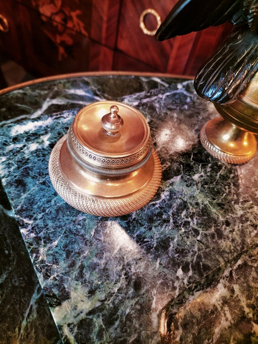 Important Inkwell In Green Marble And Gilt Bronze Empire Style -photo-6