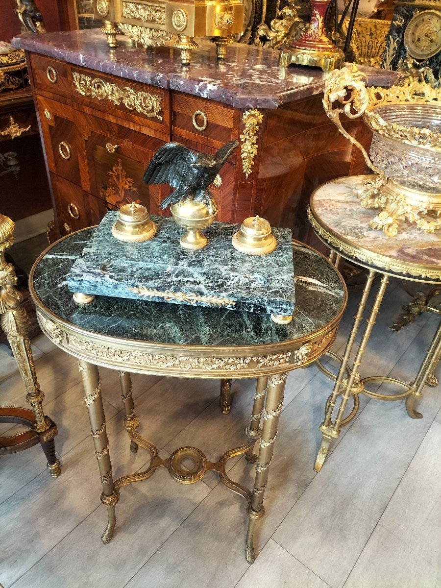 Important Inkwell In Green Marble And Gilt Bronze Empire Style -photo-8
