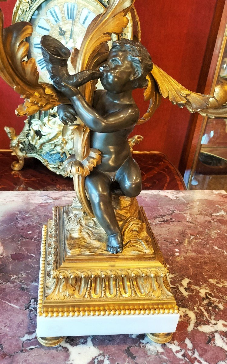 Paire De Candélabres En Bronze Doré Et Patiné XIXème Siècle -photo-6