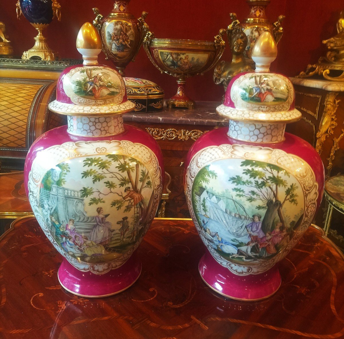 Pair Of Large Dresden Porcelain Vases-photo-2