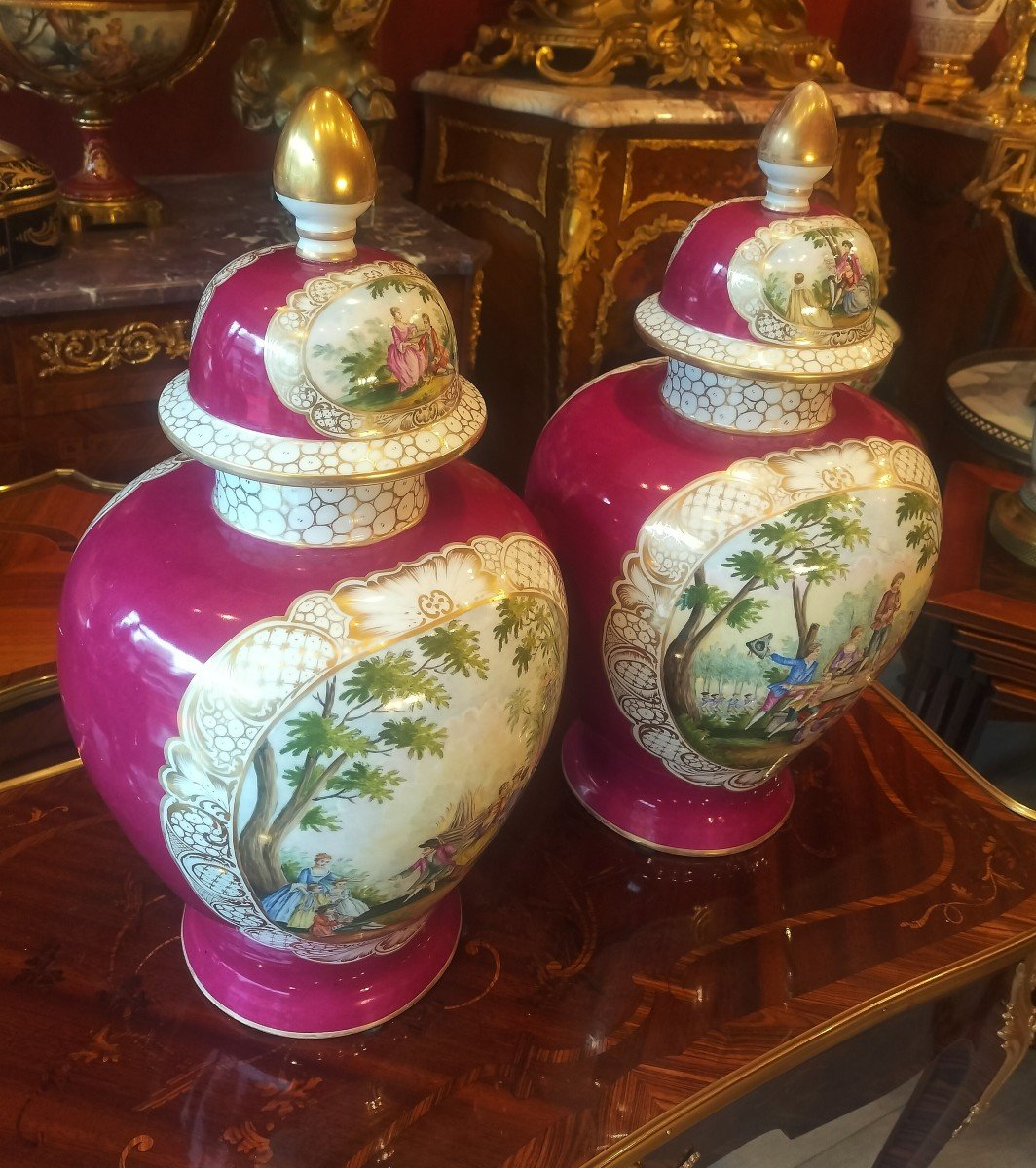 Pair Of Large Dresden Porcelain Vases-photo-3