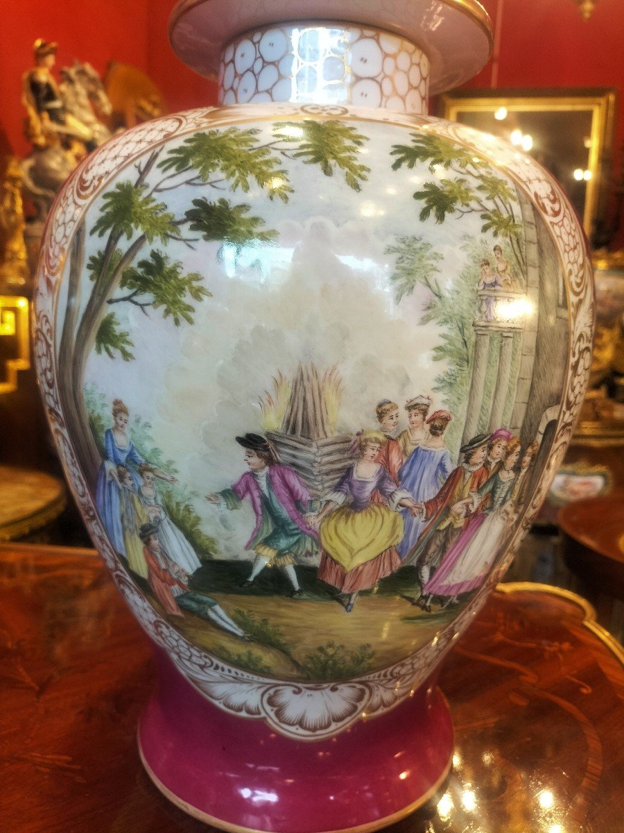 Pair Of Large Dresden Porcelain Vases-photo-4