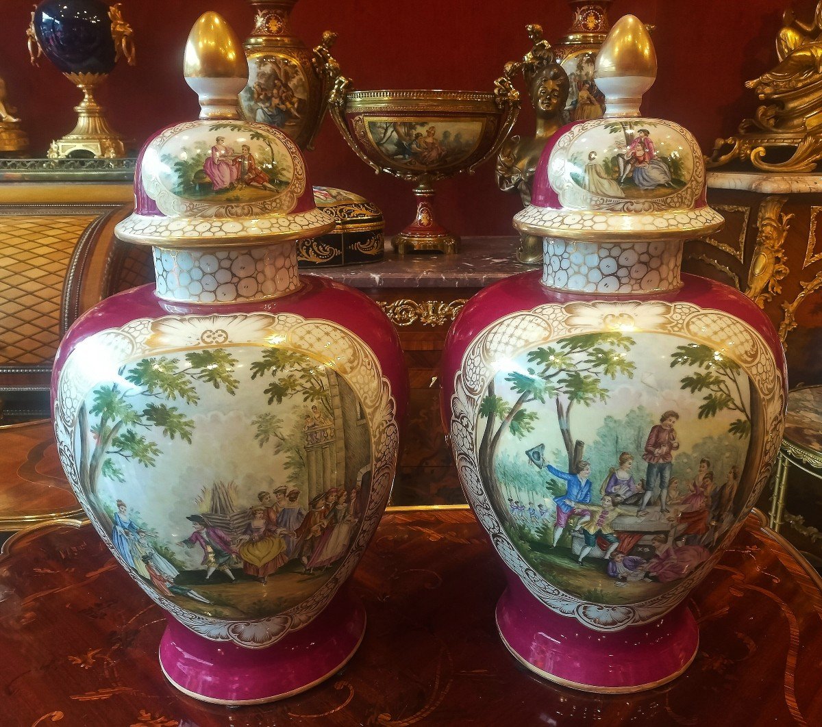 Pair Of Large Dresden Porcelain Vases