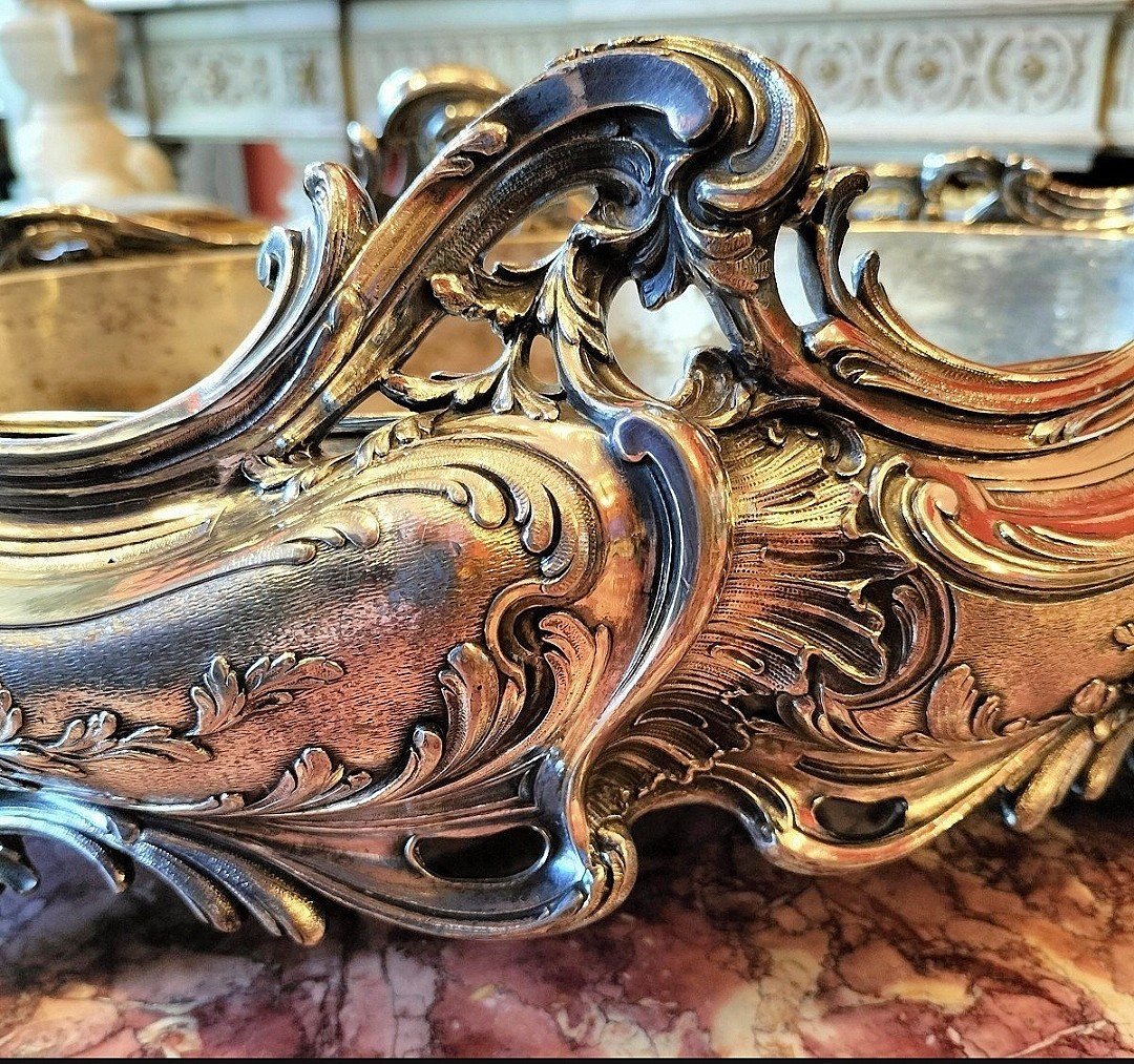 Importante Jardinière En Bronze Argenté Style Louis XV -photo-5