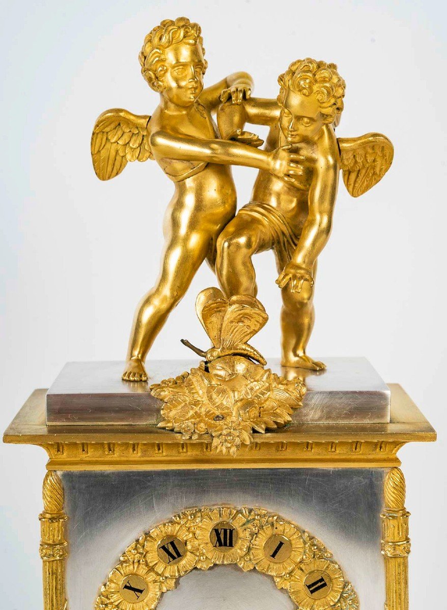 Gilt And Silvered Bronze Clock, Restoration Period -photo-3
