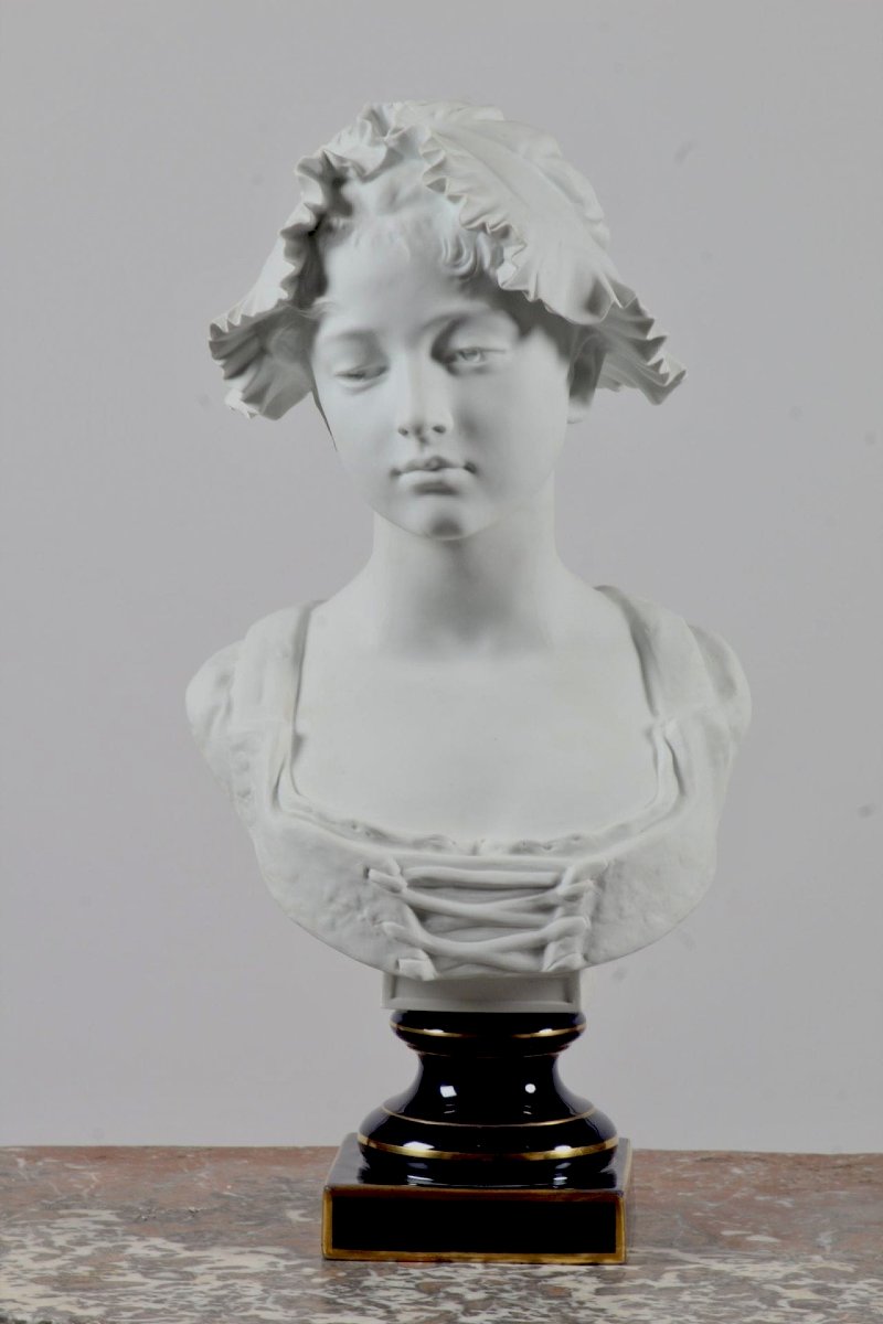 Important Buste En Biscuit Limoges Et Porcelaine bleu de Sèvres XIXème Siècle -photo-5