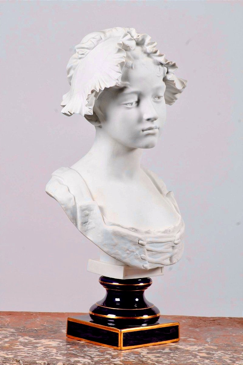 Important Buste En Biscuit Limoges Et Porcelaine bleu de Sèvres XIXème Siècle 