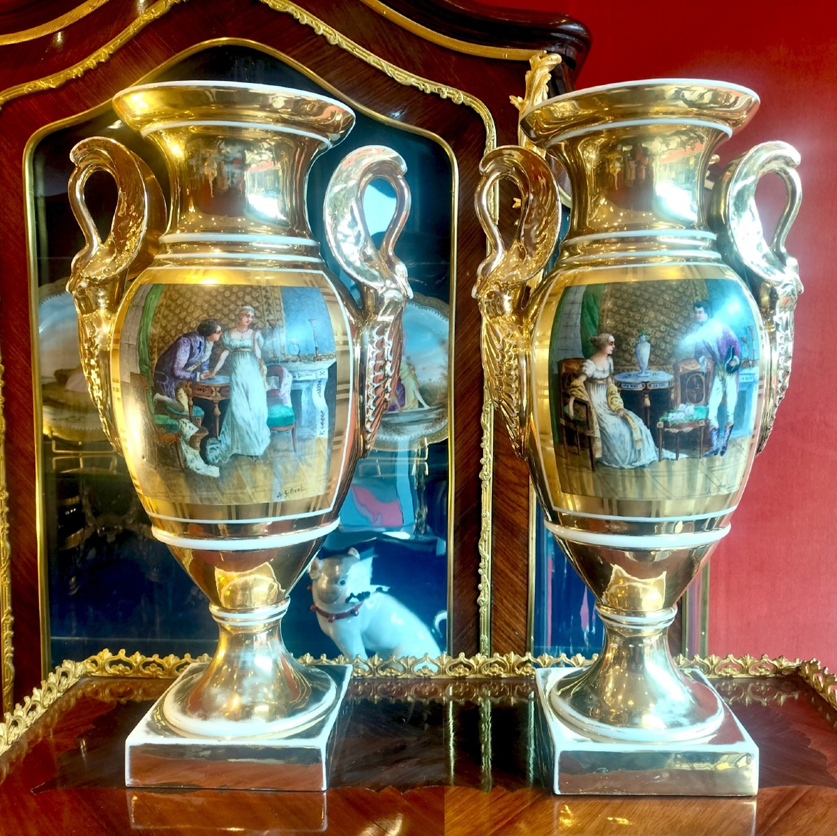 Pair Of Large Paris Porcelain Empire Style Vase-photo-2