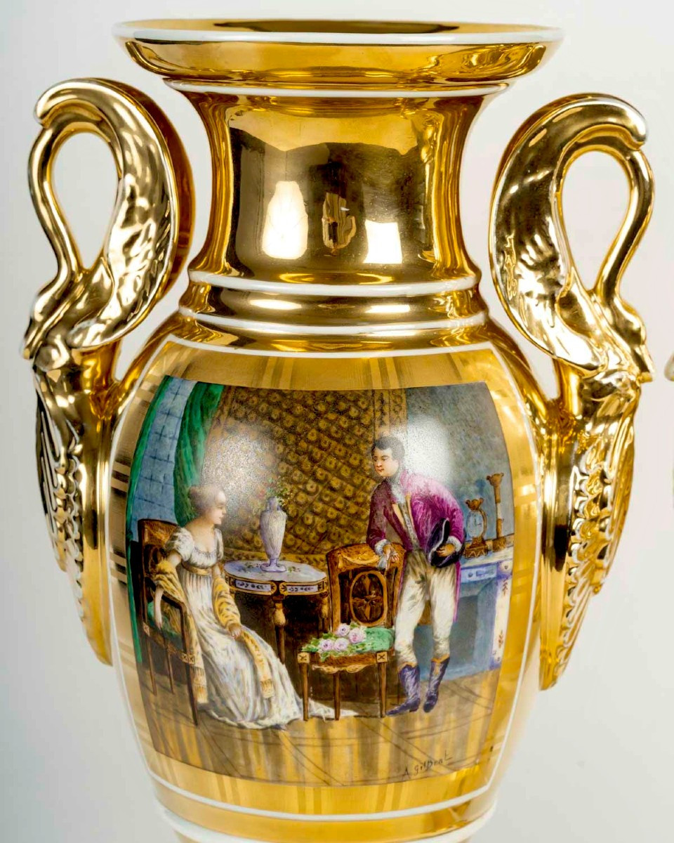 Pair Of Large Paris Porcelain Empire Style Vase-photo-4
