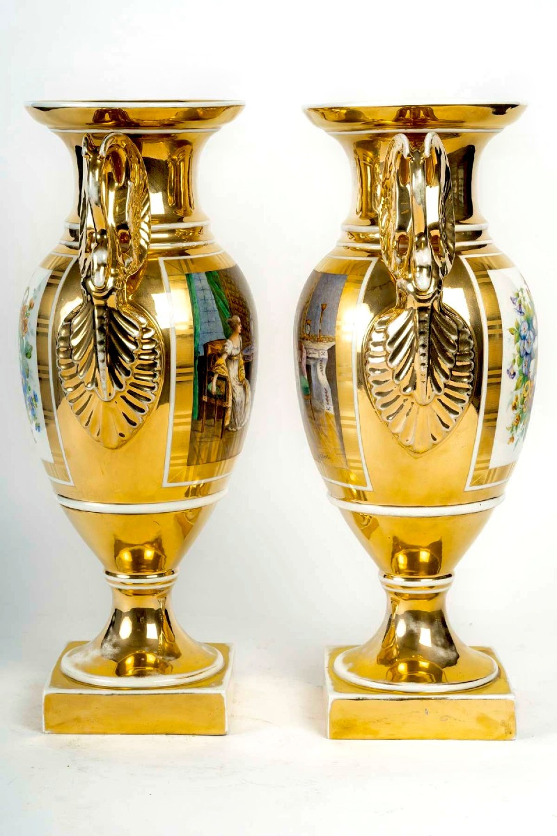 Pair Of Large Paris Porcelain Empire Style Vase-photo-4