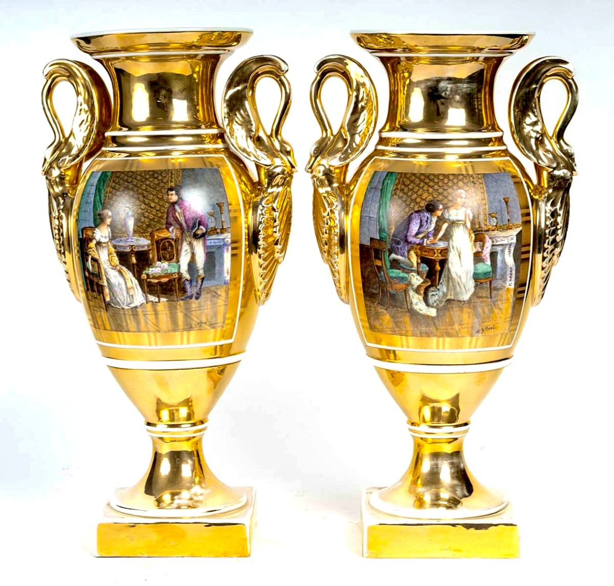 Pair Of Large Paris Porcelain Empire Style Vase