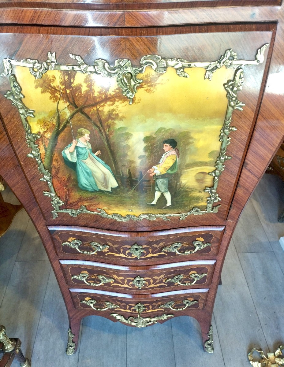 Louis XV Style Secretary, " Vernis Martin ", Early 20th Century -photo-3
