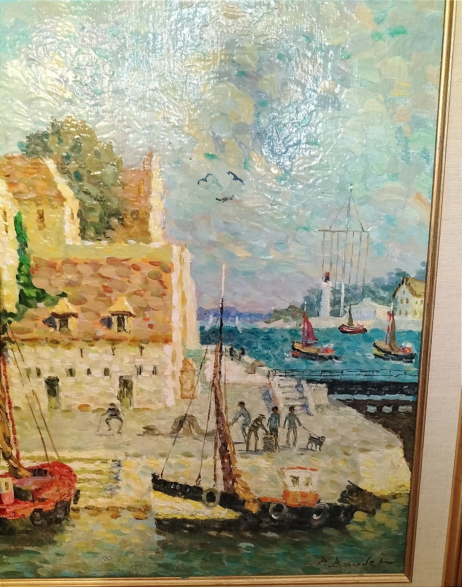 Pierre Boudet Huile sur toile " Honfleur "-photo-3