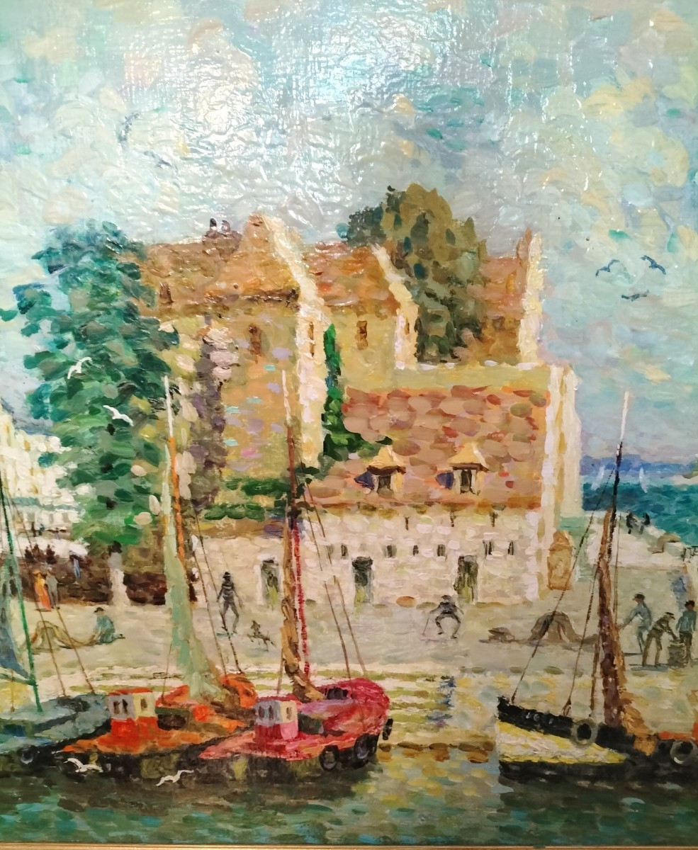 Pierre Boudet Huile sur toile " Honfleur "-photo-4