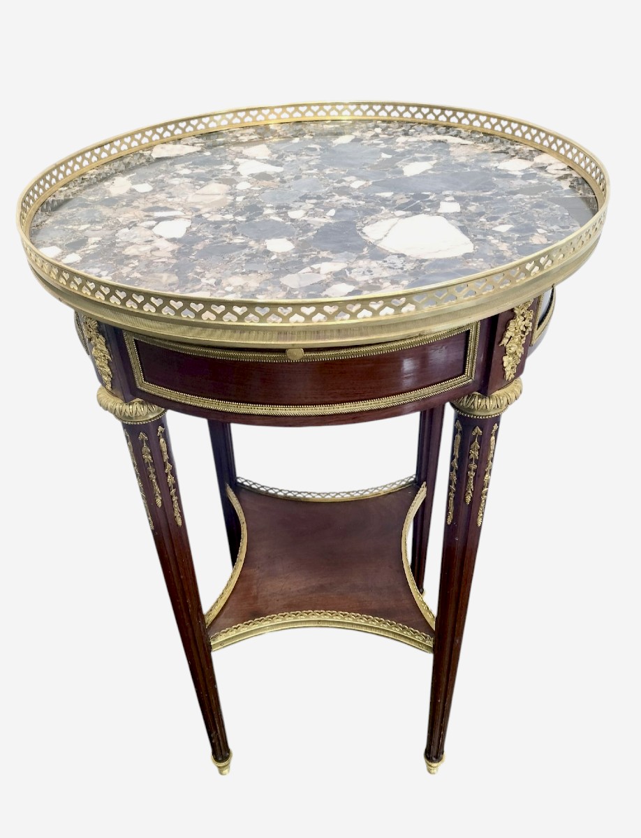 Mahogany And Gilt Bronze Pedestal Table, Louis XVI Style, 19th Century -photo-2