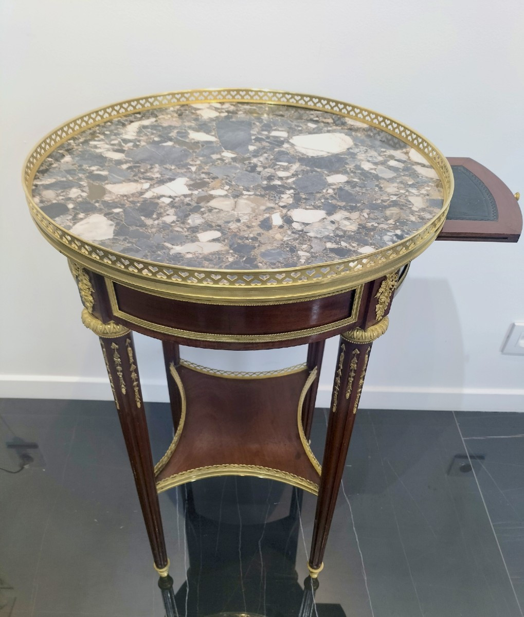 Mahogany And Gilt Bronze Pedestal Table, Louis XVI Style, 19th Century -photo-4