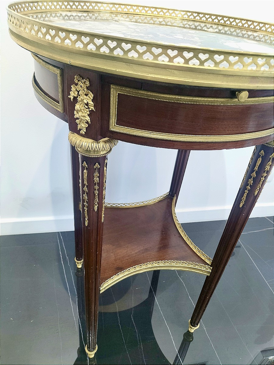 Mahogany And Gilt Bronze Pedestal Table, Louis XVI Style, 19th Century -photo-7