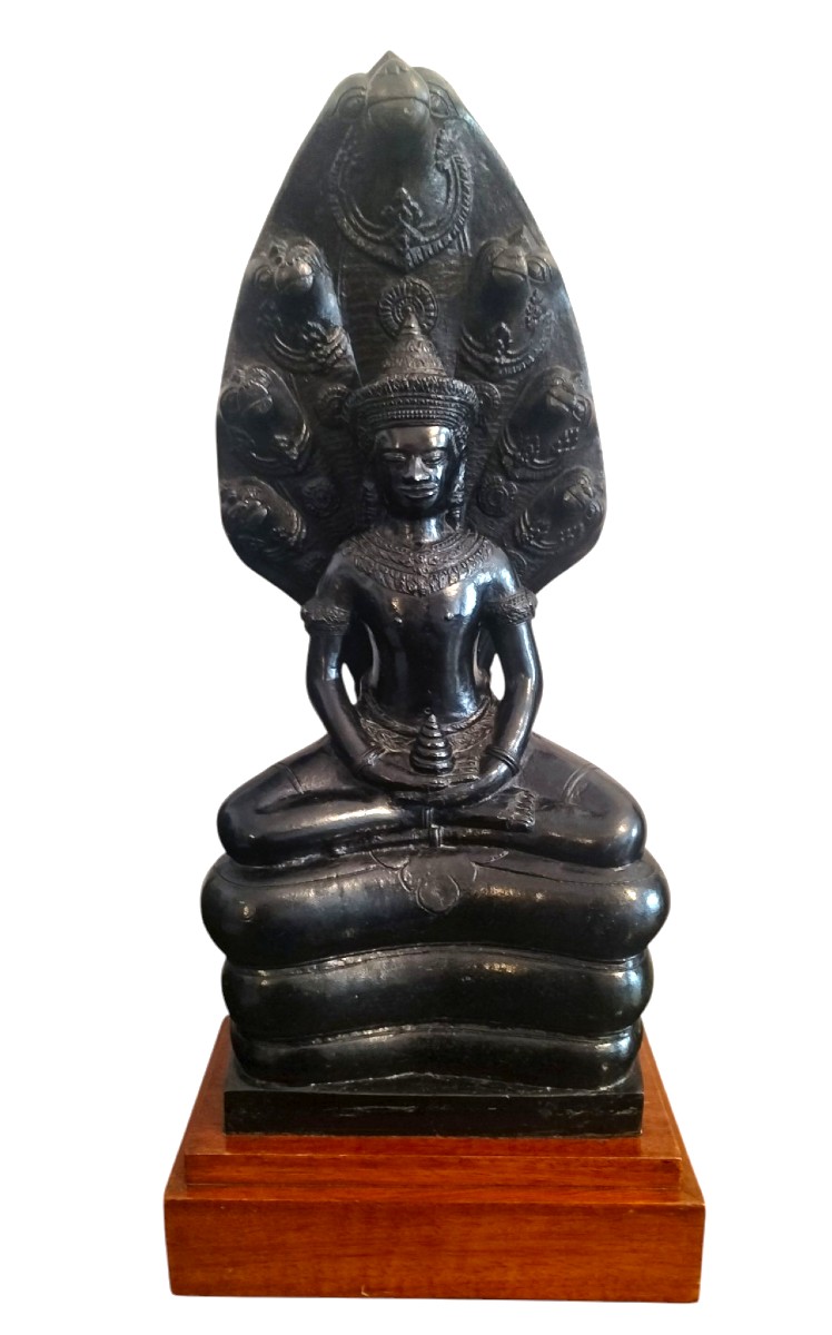 Bouddha en bronze patiné noir Cambodge Début 20ème siècle -photo-2